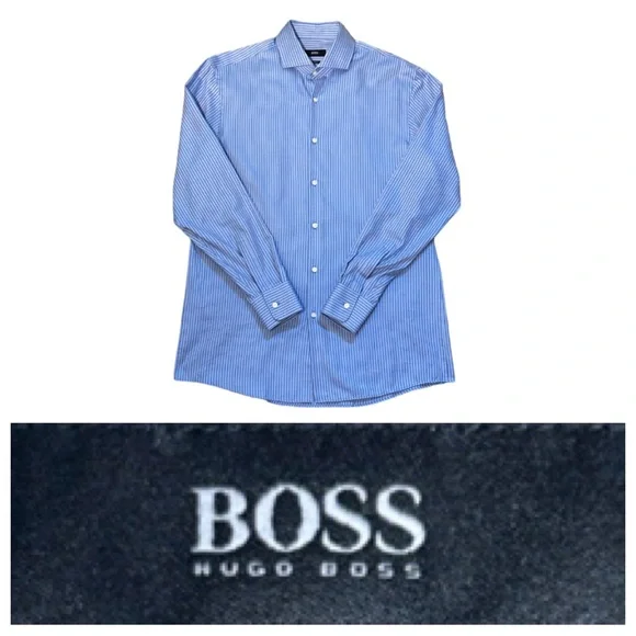 HUGO BOSS SHARP FIT SPREAD COLLAR DESIGNER BUTTON DOWN LONG SLEEVE DRESS  SHIRT